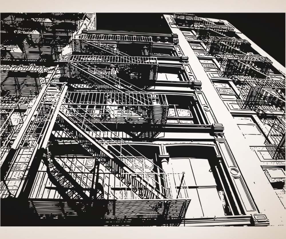 Vinyl Wall Decal Sticker Fire Escape Ground View #5233