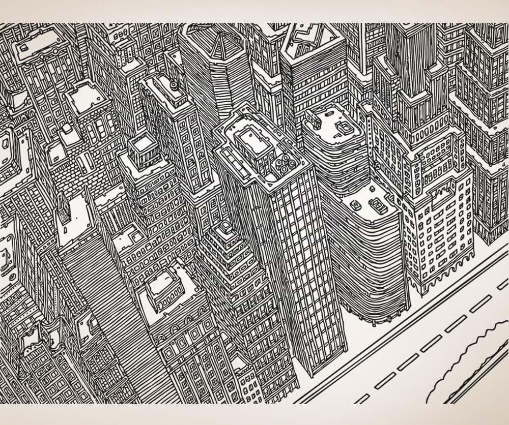 Vinyl Wall Decal Sticker Top of Buildings Line Art #5253