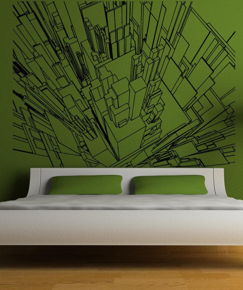 Line Art of City Buildings Sky View Vinyl Wall Decal Sticker. #5255