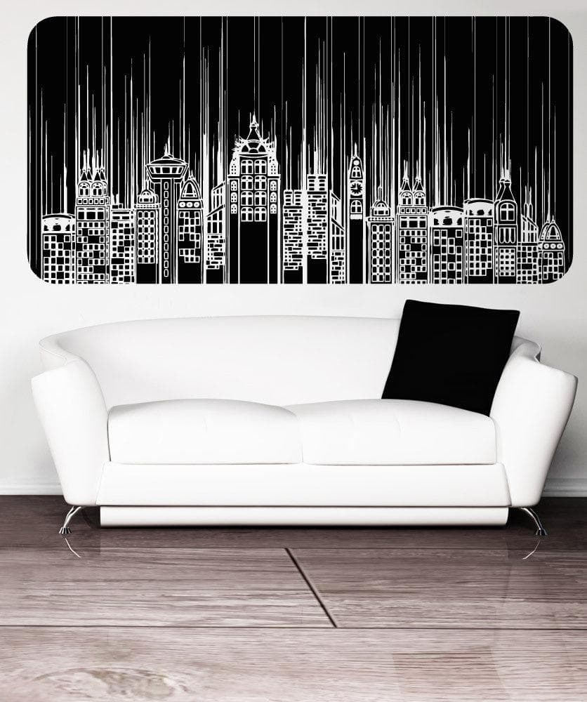 Cyber City Wall Decal Sticker. Skyscrapers / Buildings Urban Theme Cityscape Line Art Design. #5257