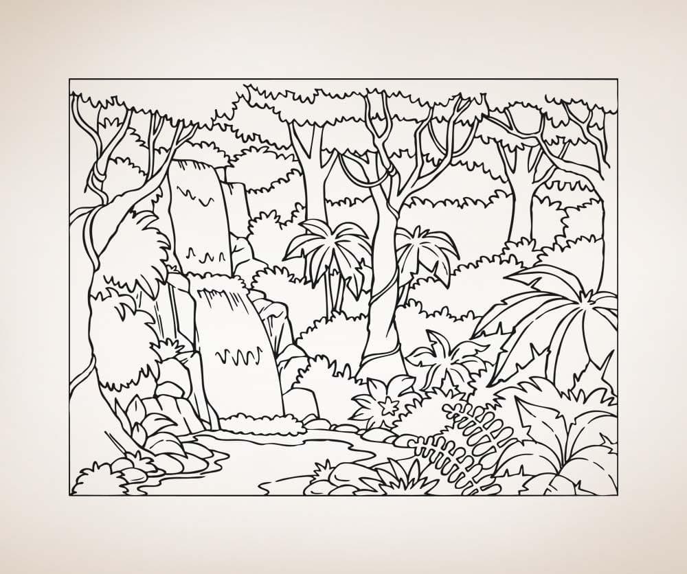 Vinyl Wall Decal Sticker Rainforest Scene Line Art #5281