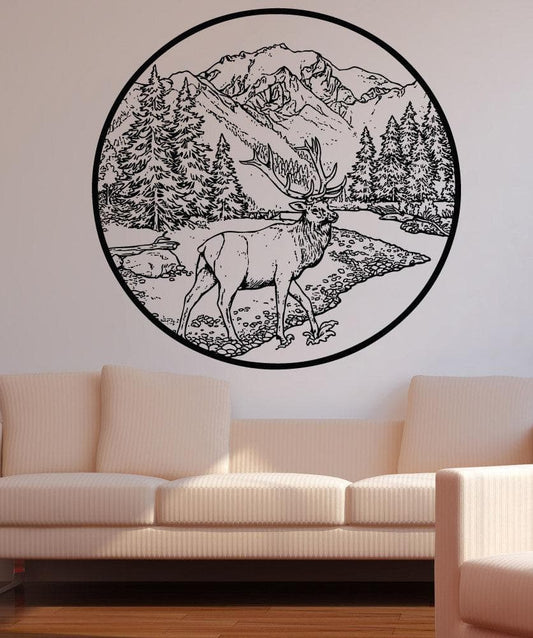 Vinyl Wall Decal Sticker River Scenery With Deer #5282
