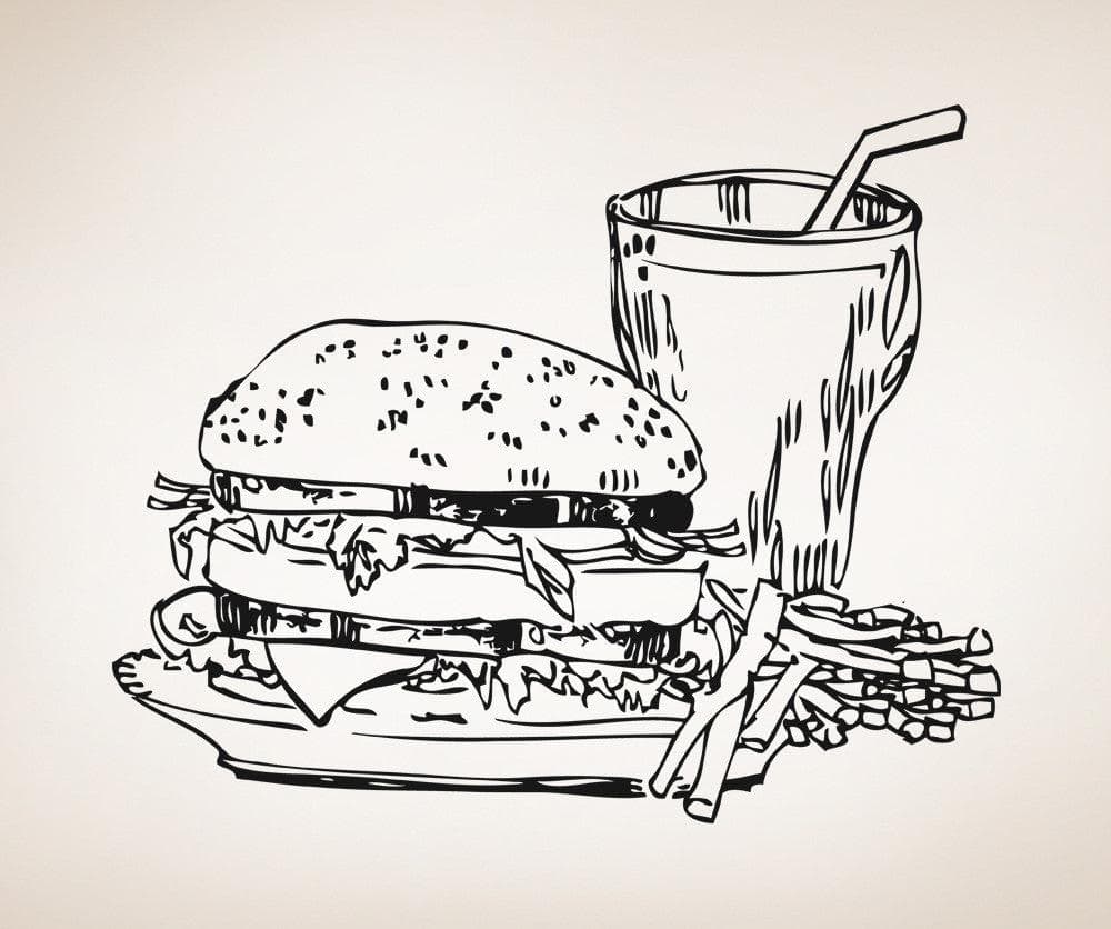 Vinyl Wall Decal Sticker Burger Meal Sketch #5310