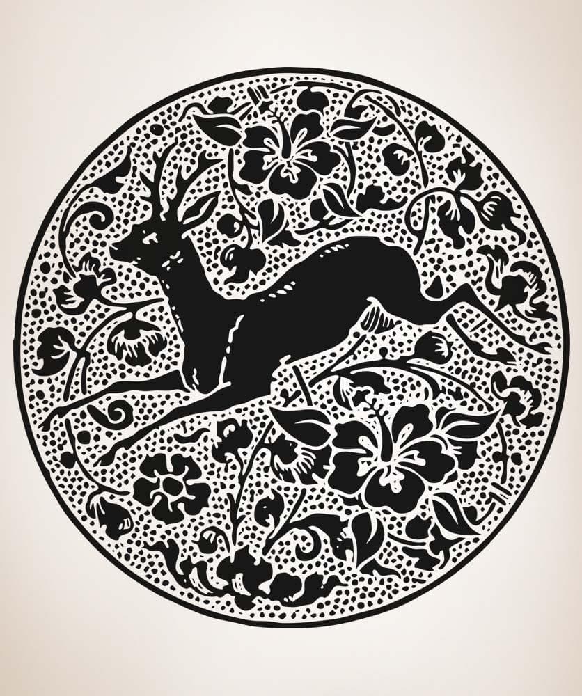 Vinyl Wall Decal Sticker Deer Flowers Circle #5317