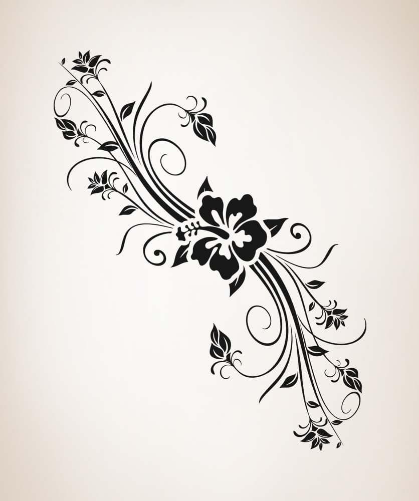 Hibiscus Flower With Vines Wall Decal Sticker. #5323