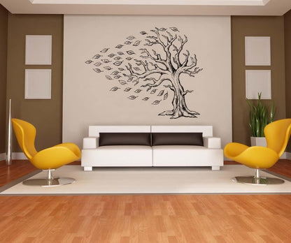 Vinyl Wall Decal Sticker Tree With Flying Leaves #5350