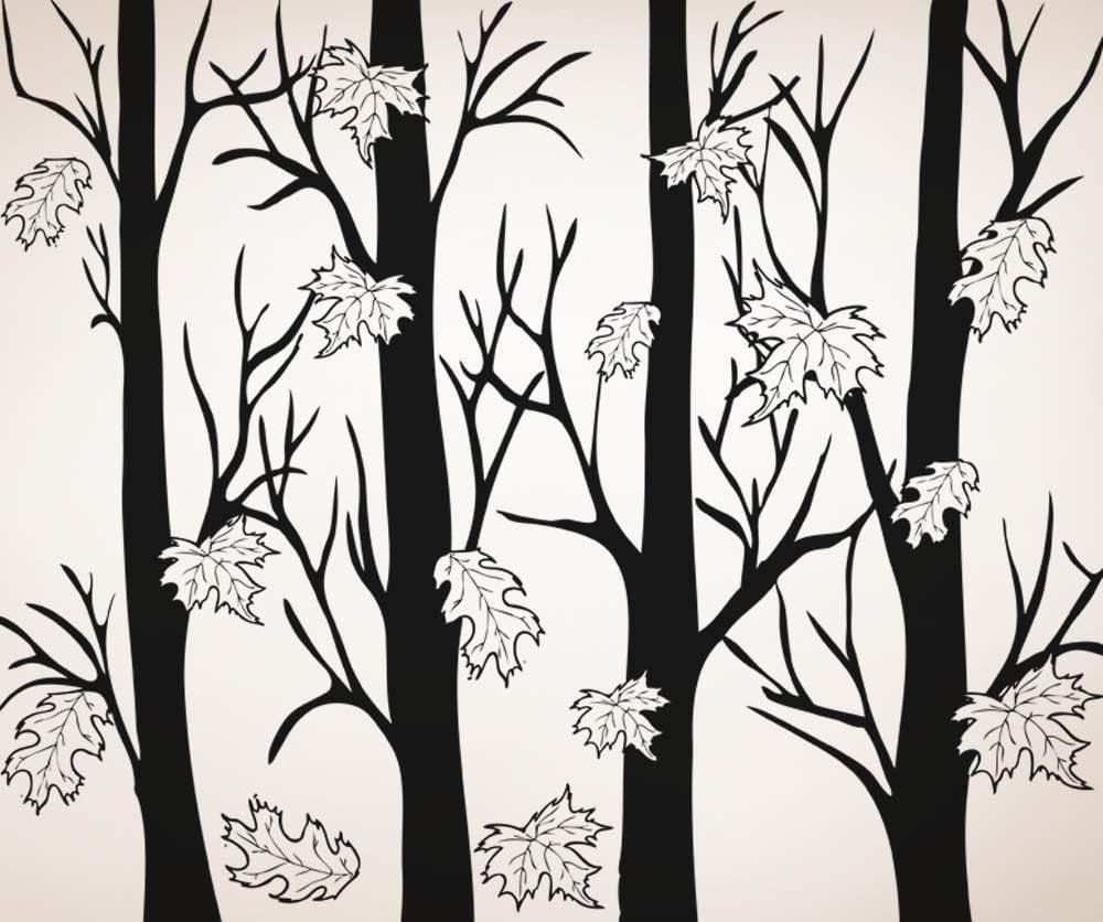 Vinyl Wall Decal Sticker Trees With Autumn Leaves #5351
