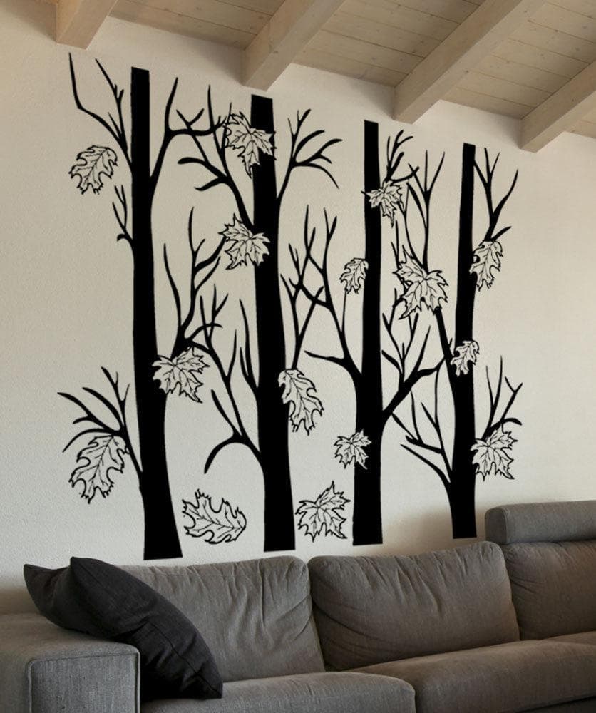 Vinyl Wall Decal Sticker Trees With Autumn Leaves #5351