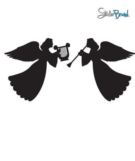 Vinyl Wall Decal Angels Trumpets Hearts #556