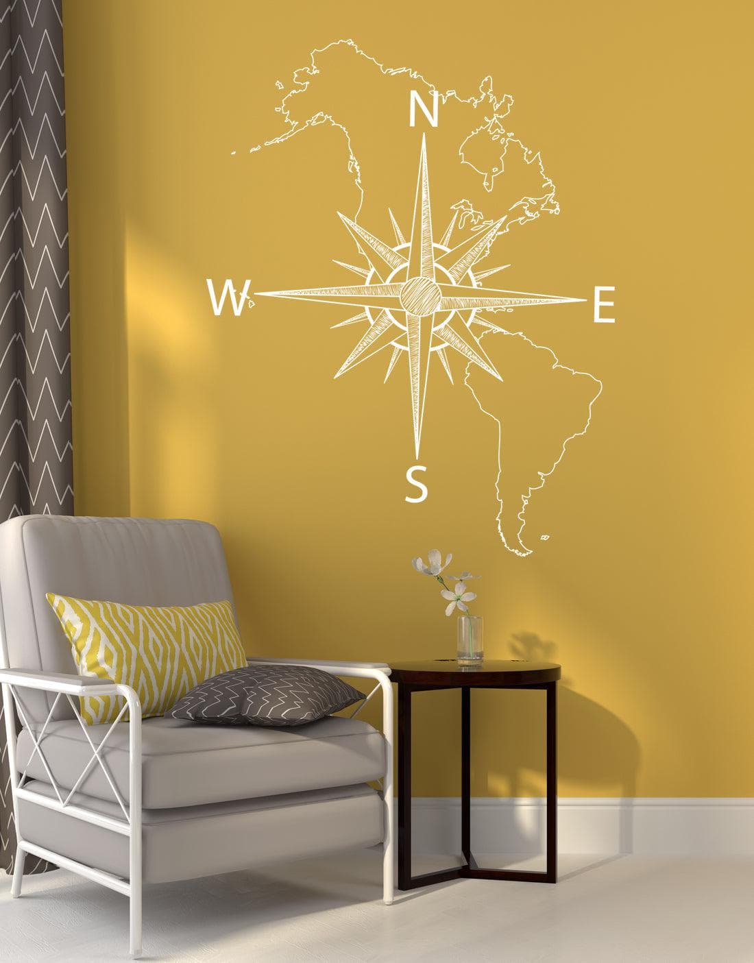 Nautical Map of North & South America w/ Compass Vinyl Wall Decal #6018