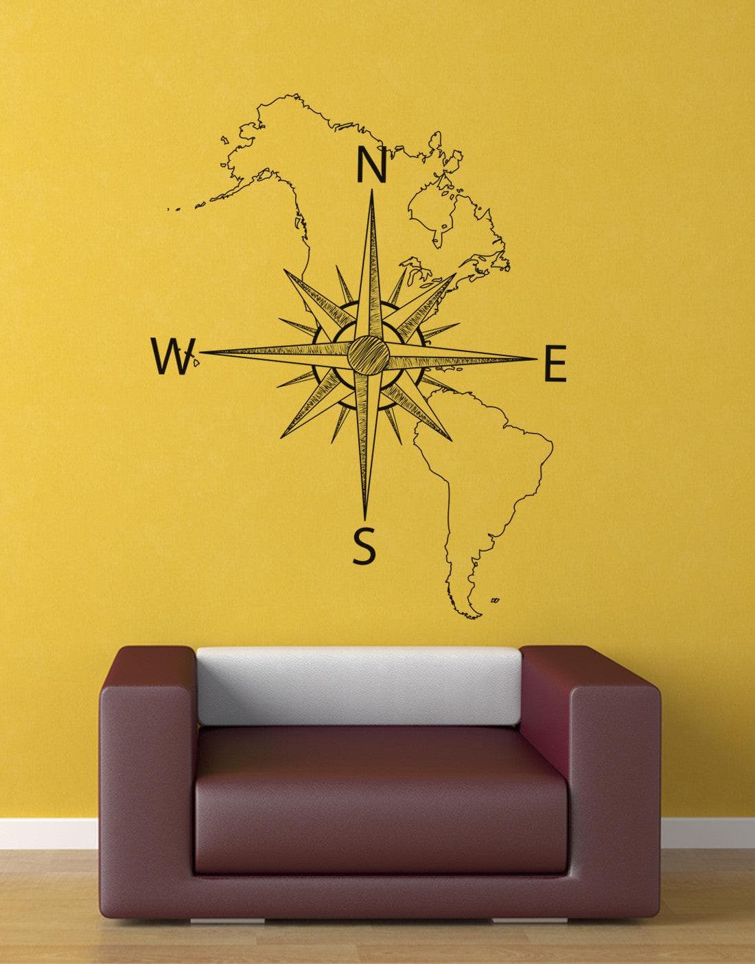 Nautical Map of North & South America w/ Compass Vinyl Wall Decal #6018