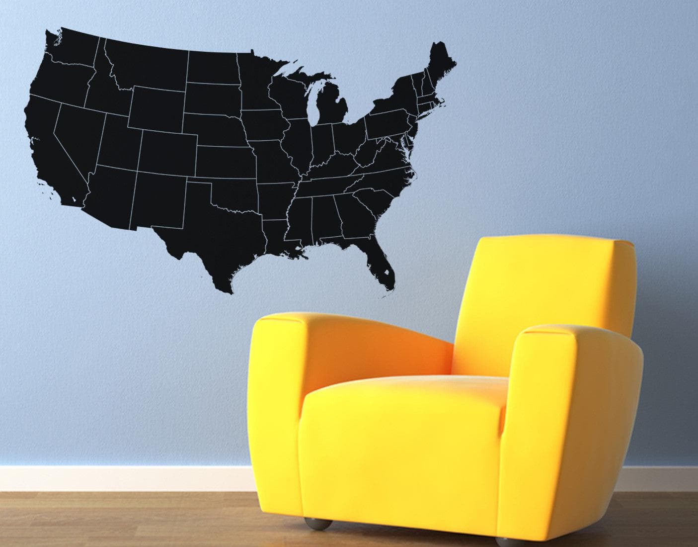 USA Map with State Borderline Vinyl Wall Decal  #6030