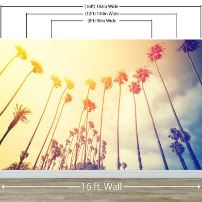 Retro California Sunset Palmtree Wall Mural #6050