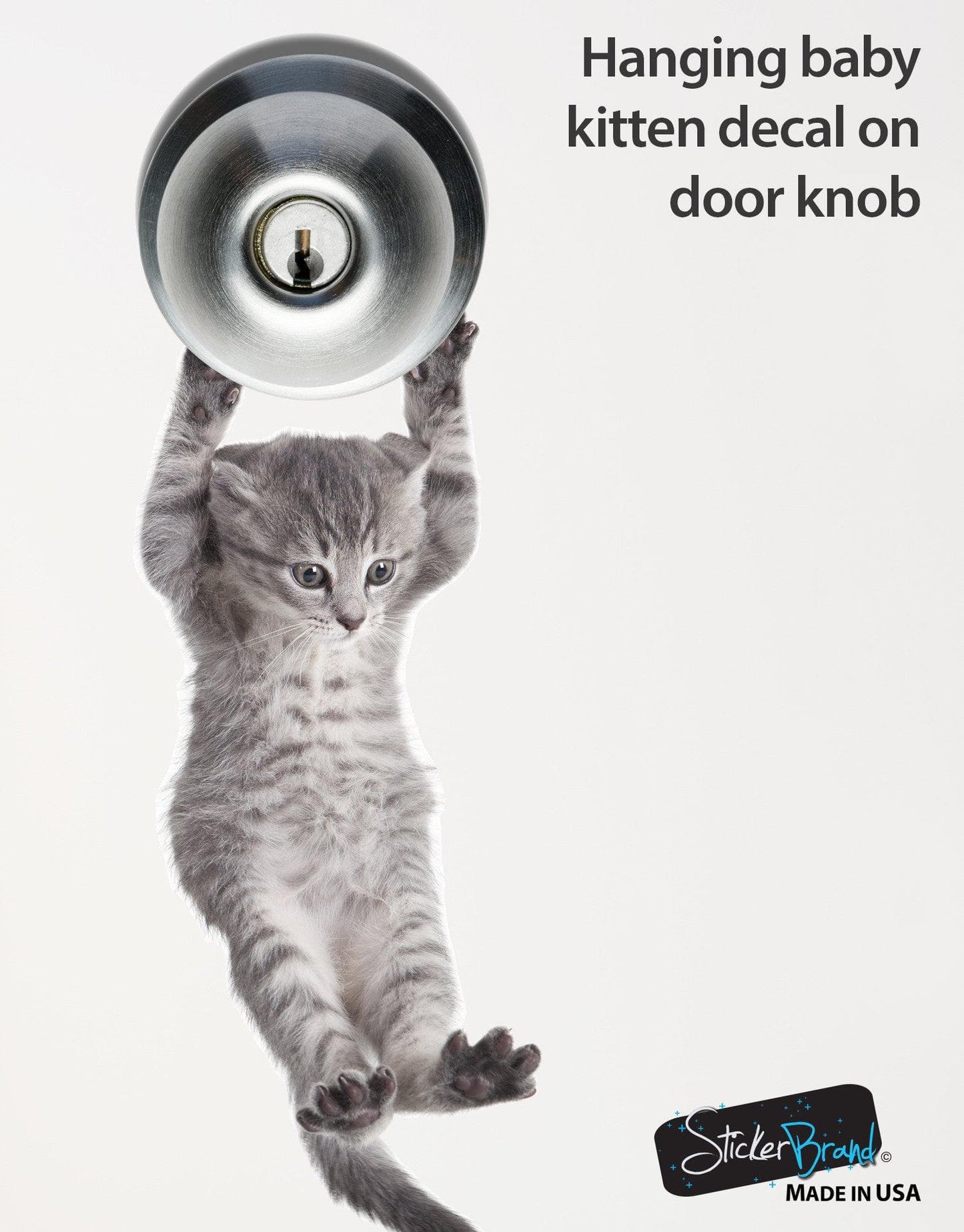 Cute baby kitten hanging on door decal sticker #6067