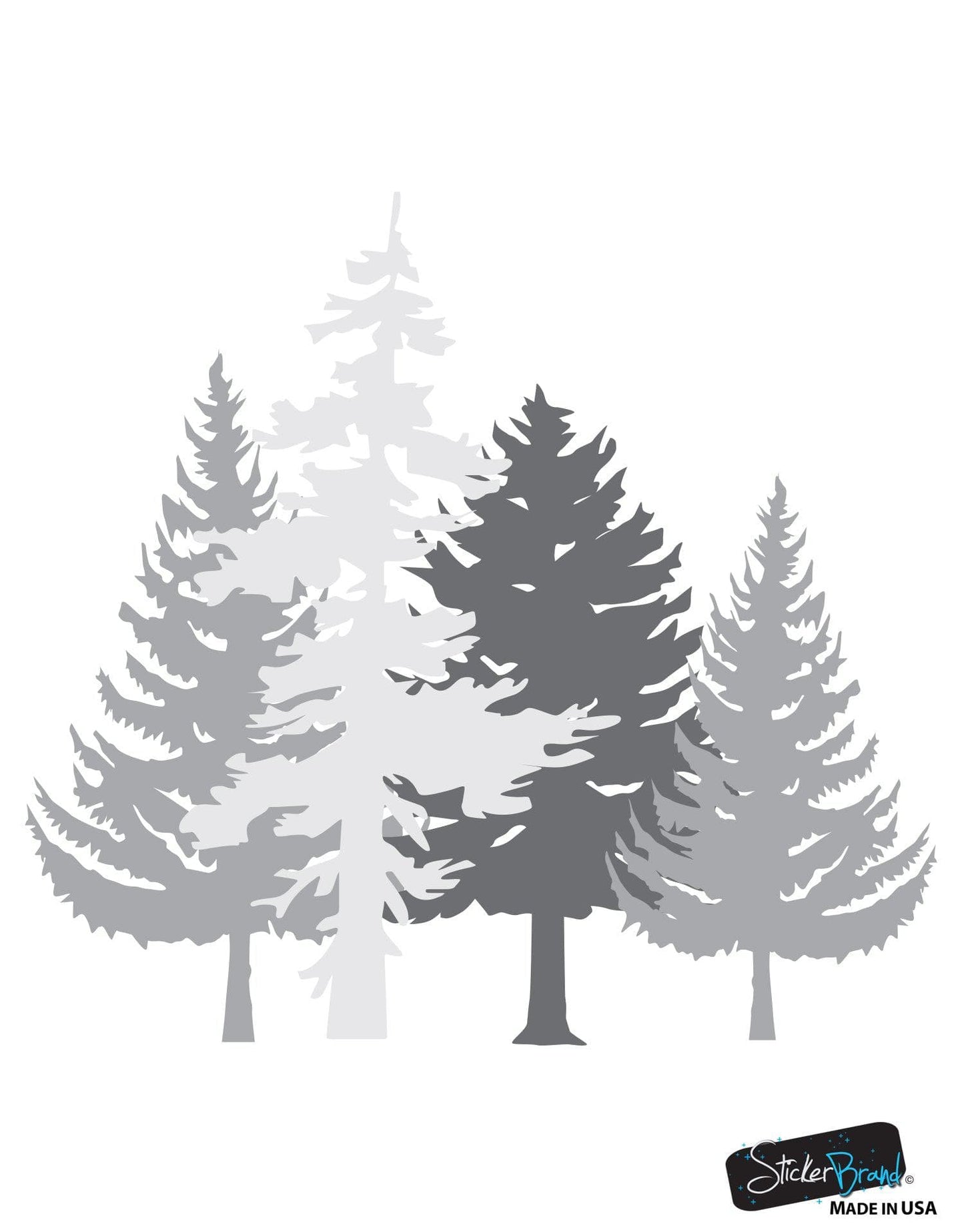 Cluster of 4 Winter Forest Trees Wall Decal Sticker. Grey Color Trees. Nursery Room Wall Decor. #6095