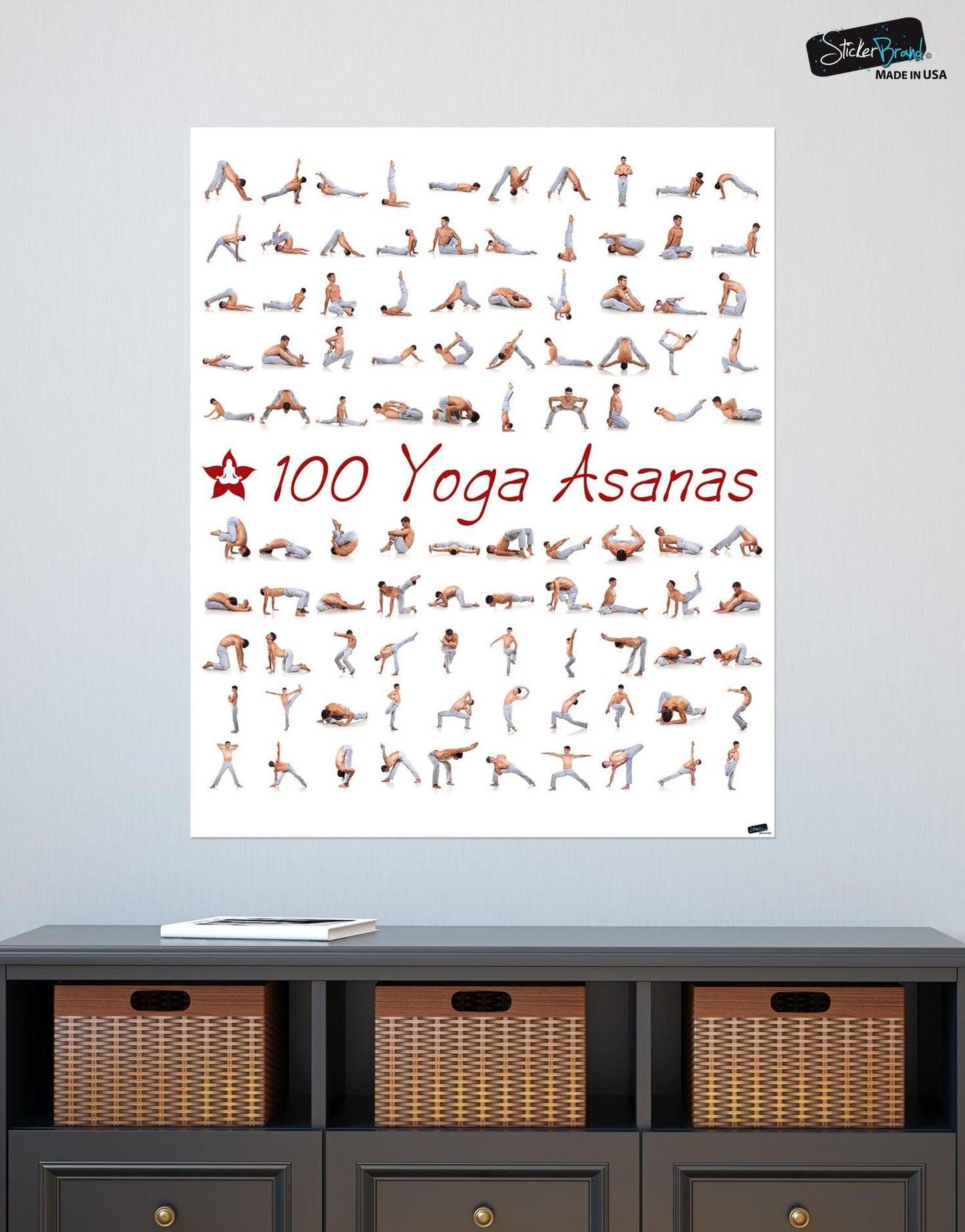 100 Yoga Poses Asanas Poster. Instructional Graphic Poster for Yoga Studio or Home. #6109