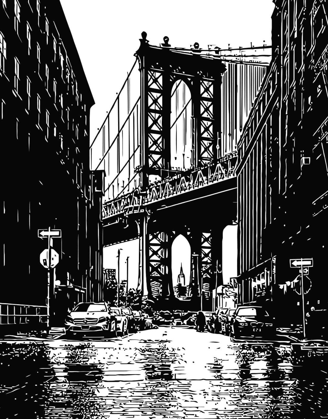 New York City Manhattan Bridge Street View Wall Decal. Iconic photo from Dumbo. #6144