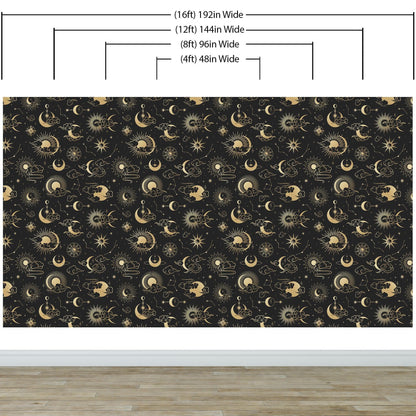 Astronomy Pattern Peel and Stick Wallpaper. Stars, Sun, Moon and Cloud. Removable Wall Mural #6208