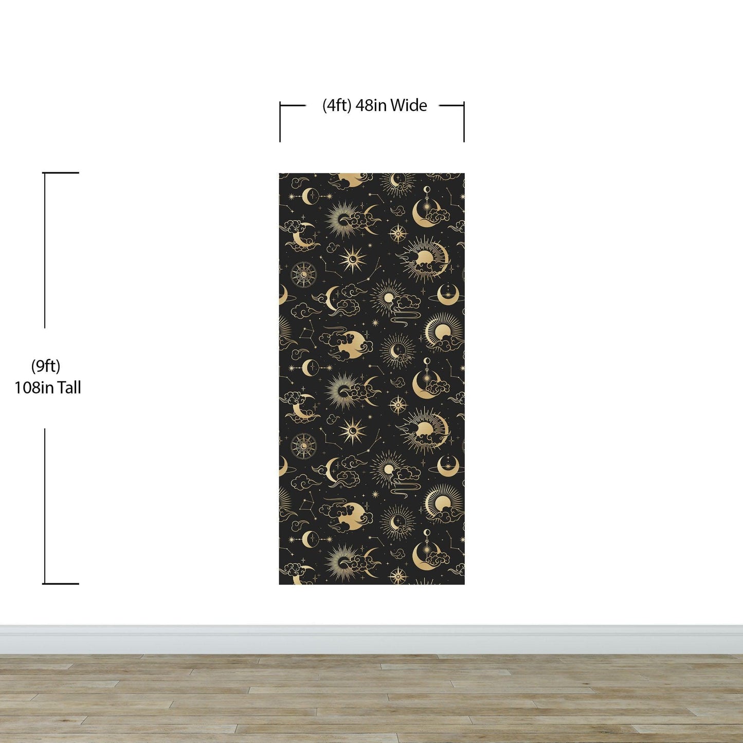 Astronomy Pattern Peel and Stick Wallpaper. Stars, Sun, Moon and Cloud. Removable Wall Mural #6208