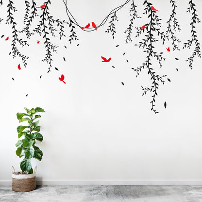 Birds and Butterflies on Vines Vinyl Wall Decal. #6258