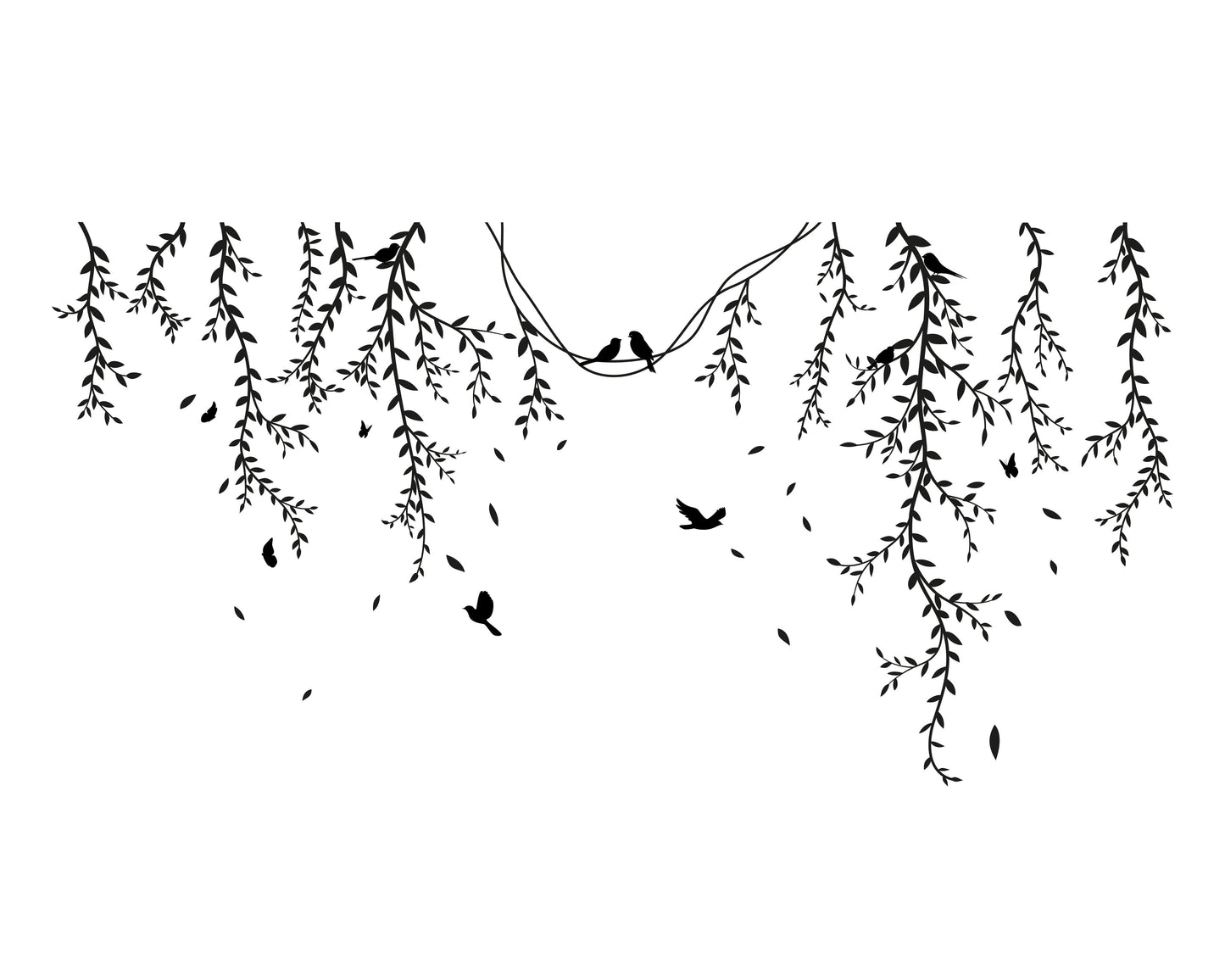 Birds and Butterflies on Vines Vinyl Wall Decal. #6258