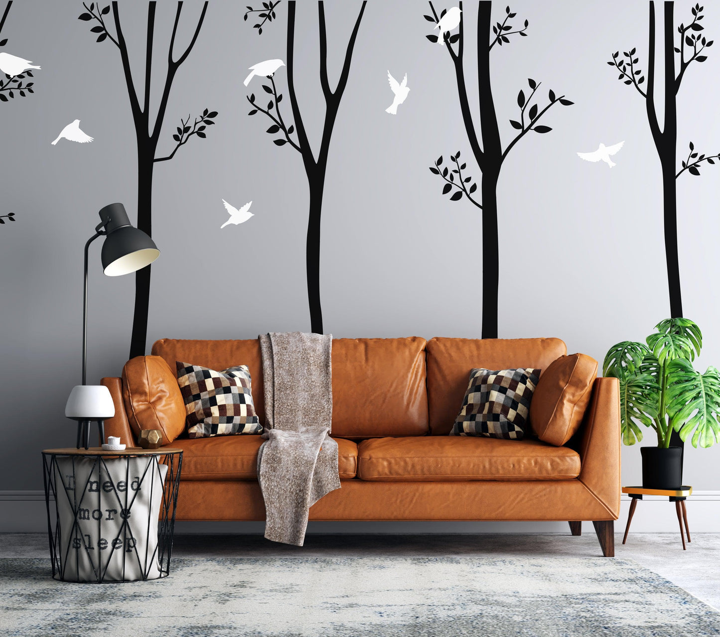 Timberland Forest Trees with Flying Birds Vinyl Wall Decal. #6263