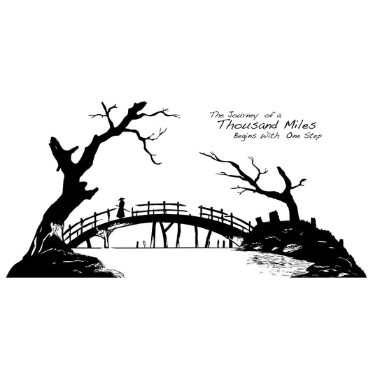 The Journey of a Thousand Miles Begins with One Step Quote Vinyl Wall Decal. Japanese Style Artwork. #6268