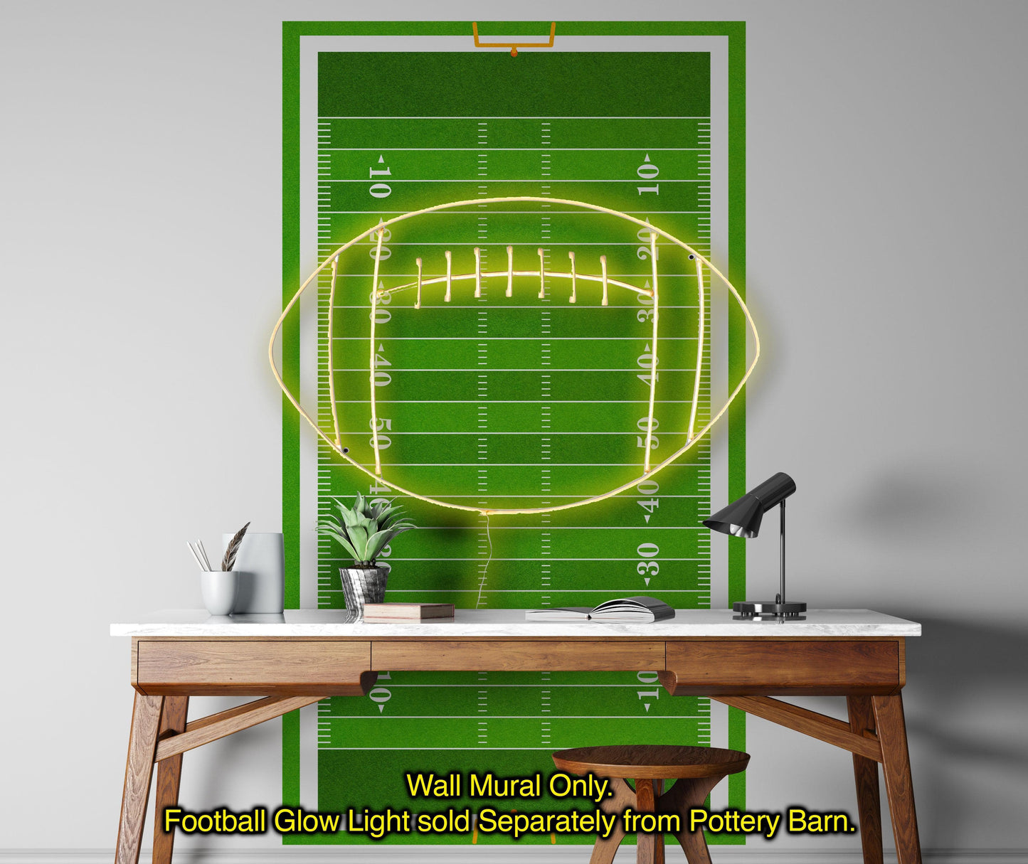 Football Field Wall Mural. 100 yard field with end zone large wall mural. #6276
