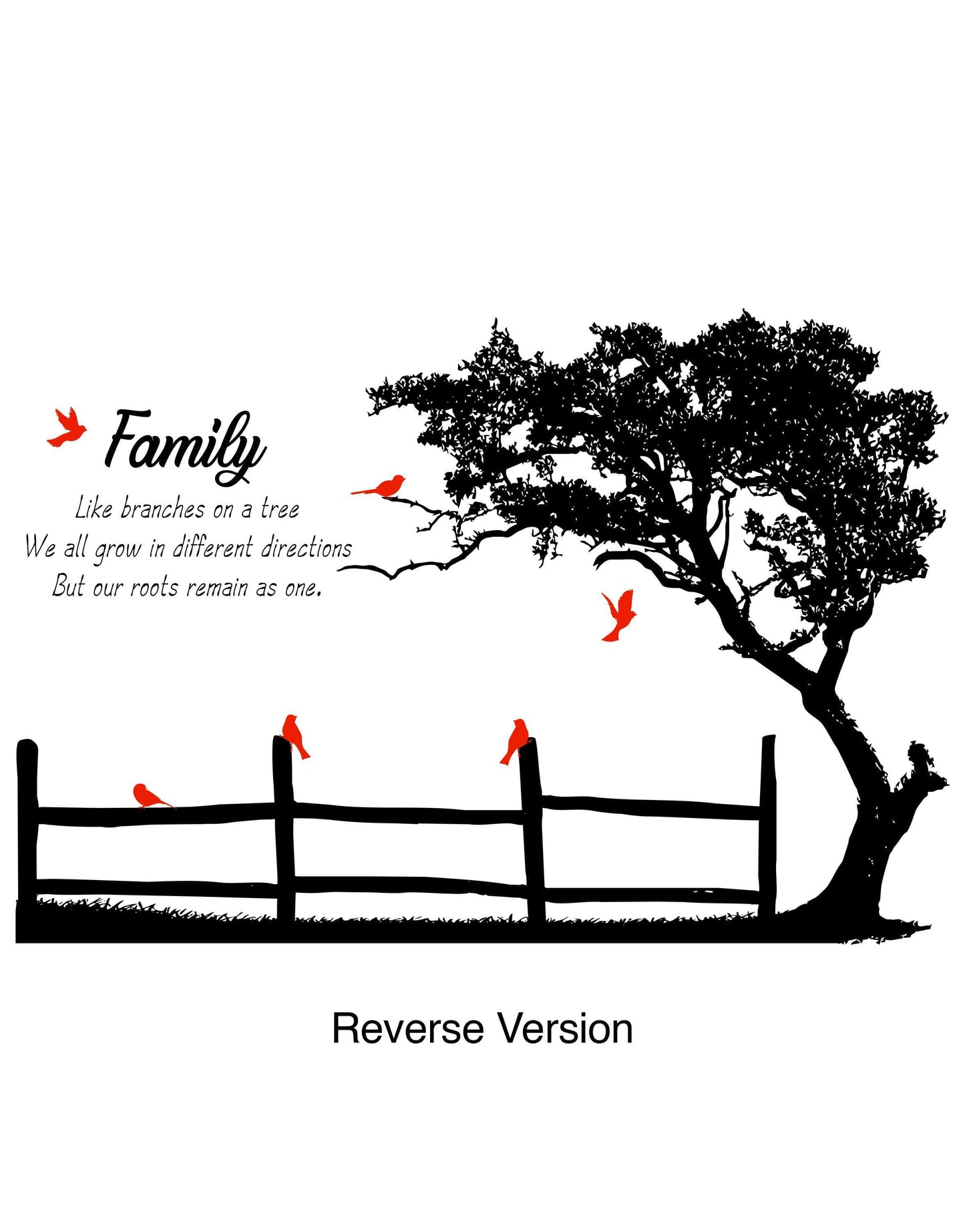 Like Branches on a Tree, We all grow in different directions But our roots remain as one Motivational Family Quote Vinyl Wall Decal. Tree with Birds. #6278