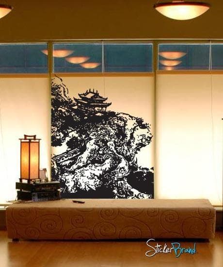 Vinyl Wall Decal Sticker Chinese Village on Cliff #629
