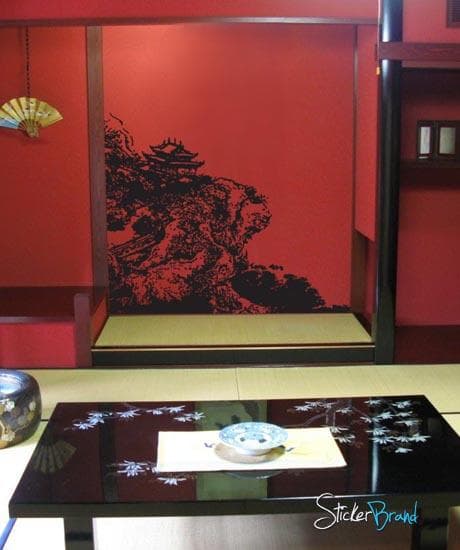 Vinyl Wall Decal Sticker Chinese Village on Cliff #629