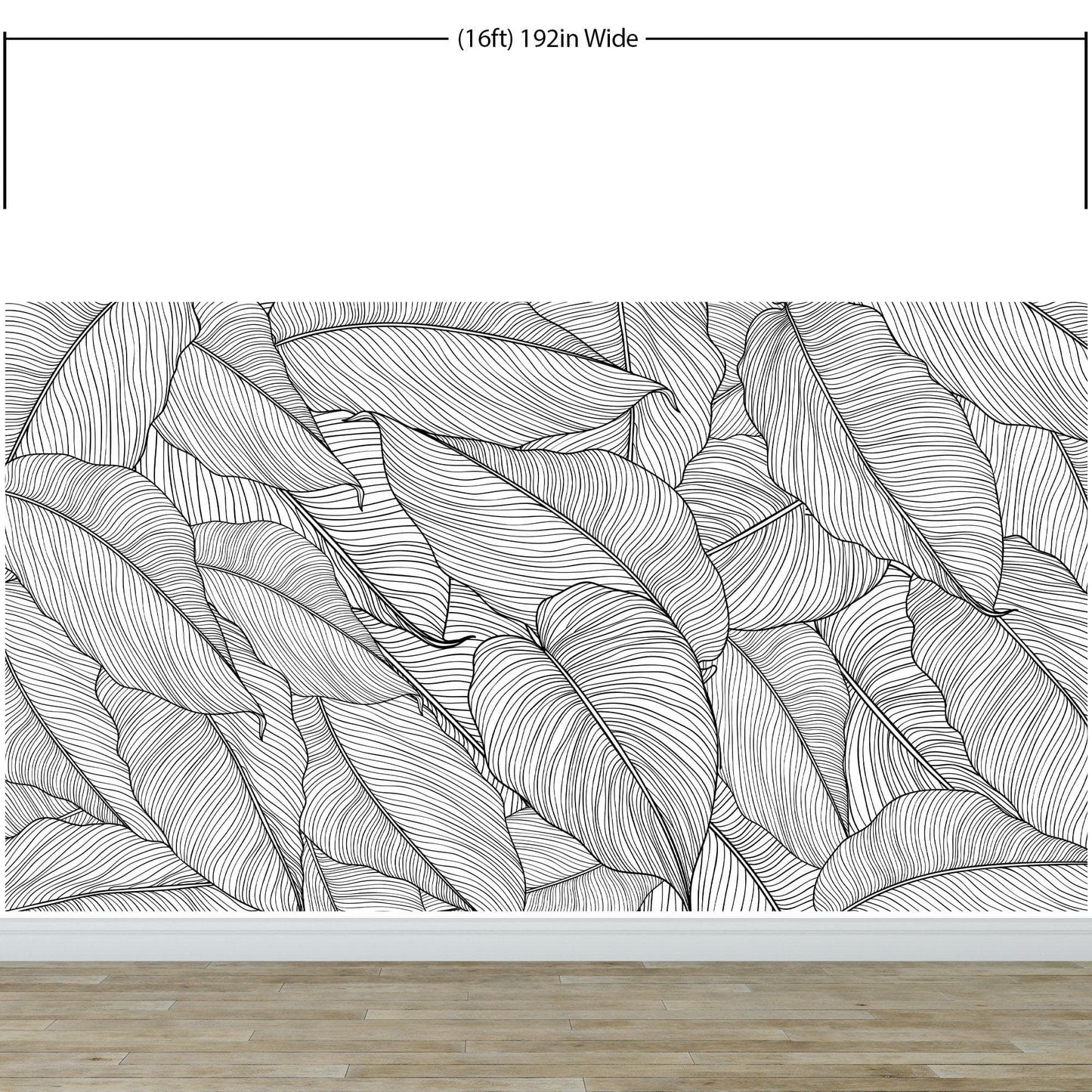Banana Leaves Wallpaper, Palm Leaves Line Art Pattern Peel and Stick Wall Mural. #6330