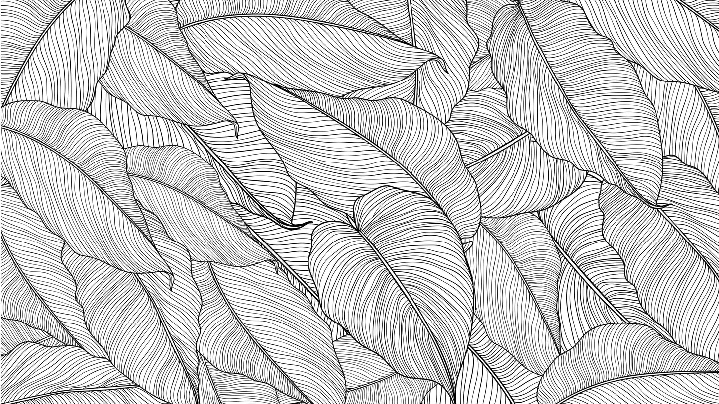 Banana Leaves Wallpaper, Palm Leaves Line Art Pattern Peel and Stick Wall Mural. #6330
