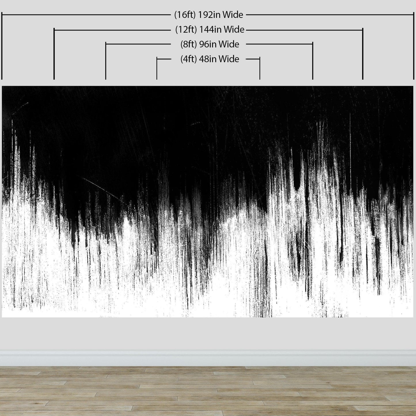 Black and White Grunge Line Art Wall Mural / Peel and Stick Wallpaper. #6336