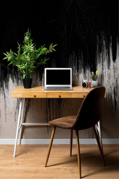 Black and White Grunge Line Art Wall Mural / Peel and Stick Wallpaper. #6336