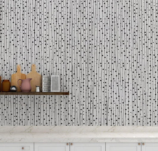 Stylish Hand-drawn Thin Vertical Lines and Dots Wall Mural Pattern. Peel and Stick Wallpaper. #6346