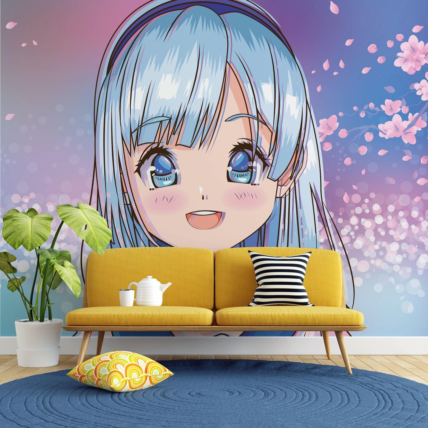 Cute Girl Anime Wall Mural. Japanese Style Animation Design. #6360