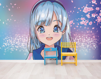 Cute Girl Anime Wall Mural. Japanese Style Animation Design. #6360