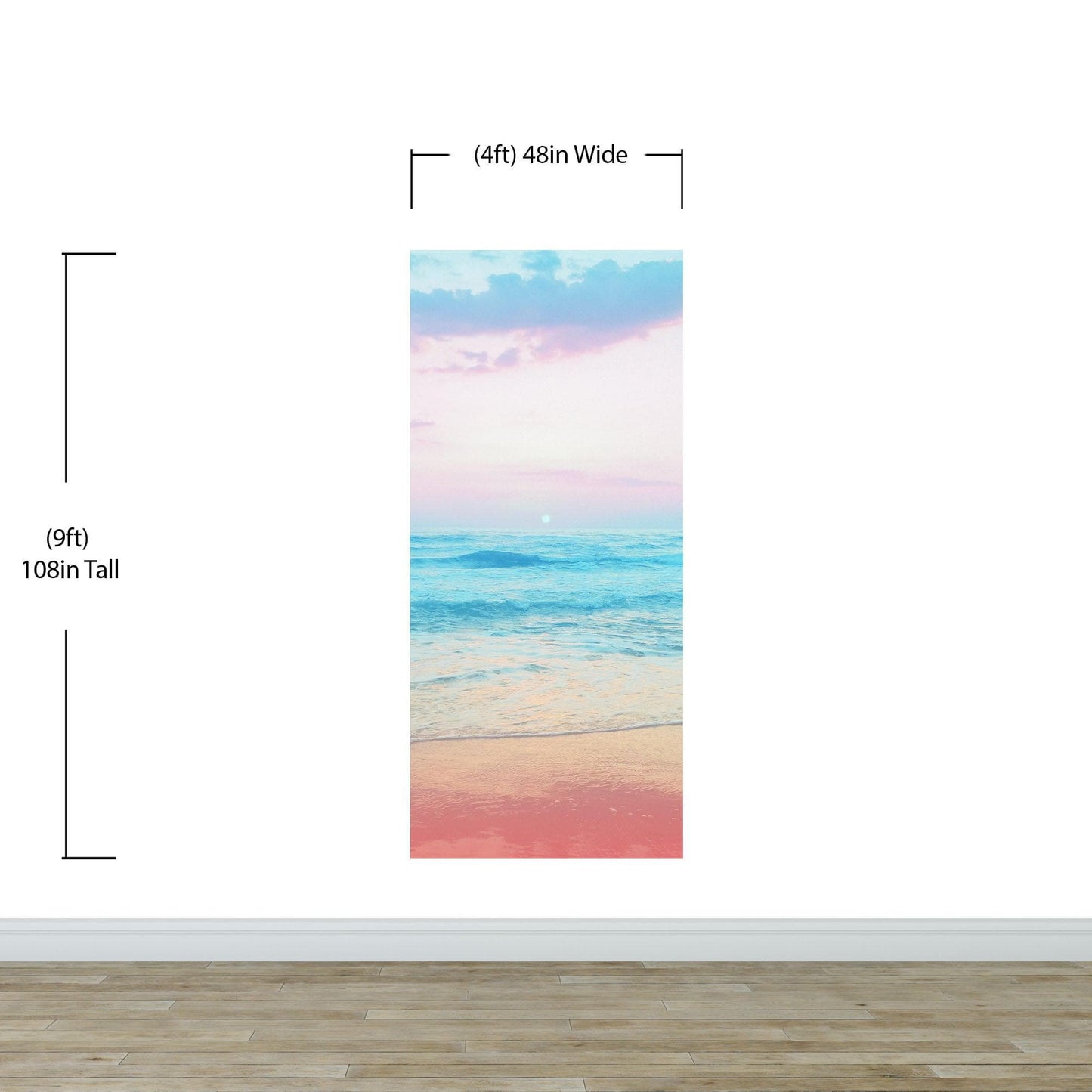 Pastel Color Sunset over the Ocean Horizon Wall Mural. Beach Theme Peel and Stick Wallpaper. #6400