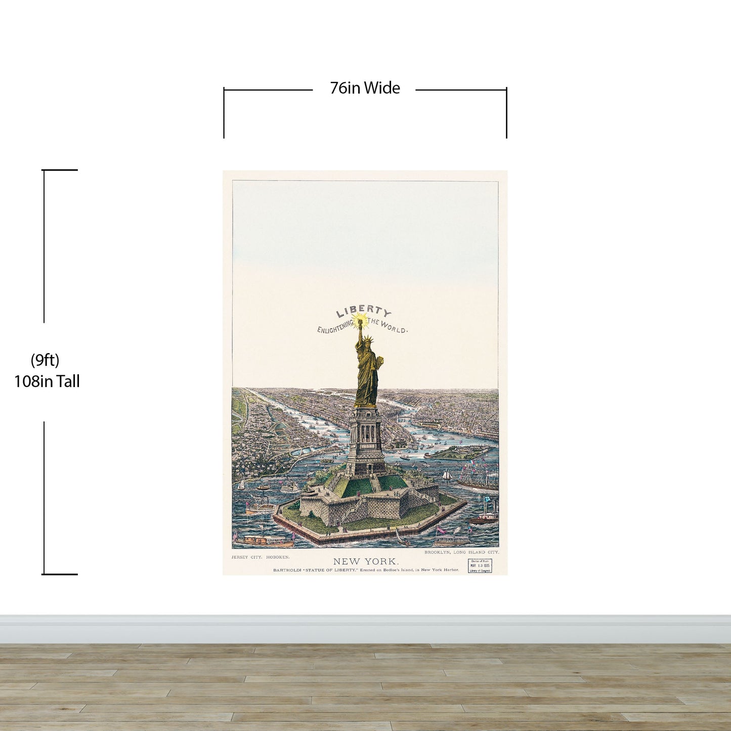 Vintage Illustration of the Statue of Liberty Wall Mural. The Great Bartholdi Statue, Liberty Enlightening the World Peel and Stick Wallpaper. #6409