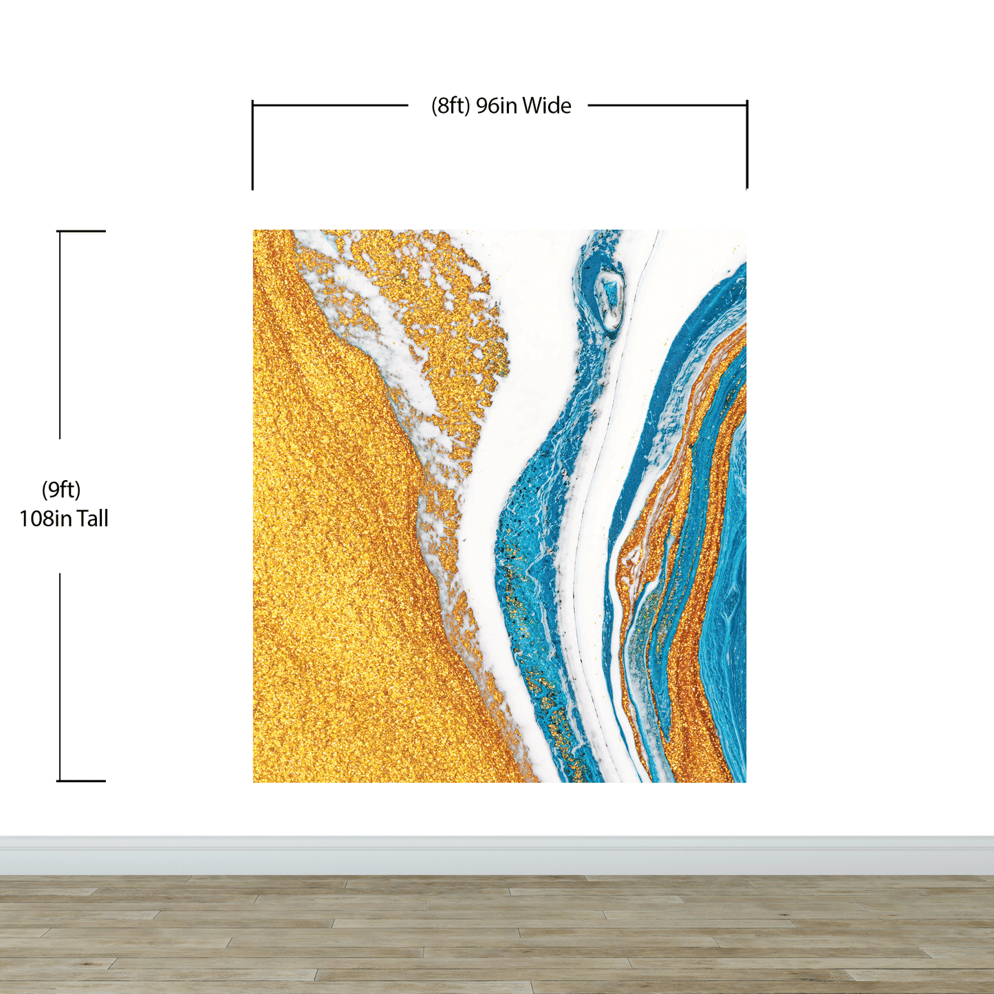 Abstract Bright Color Ink Splotch Pattern Wall Mural. Gold, White and Blue. #6439