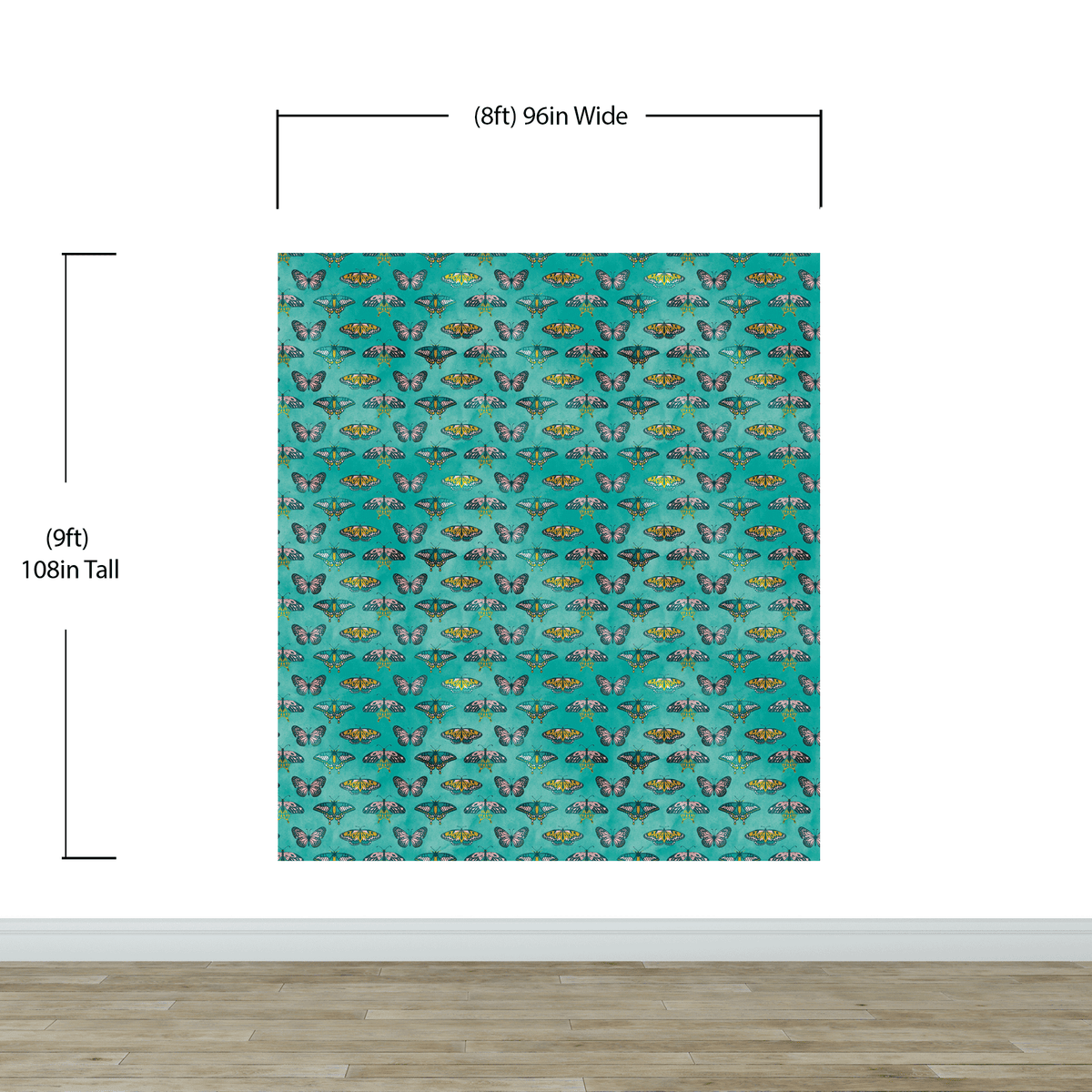 Butterfly Pattern on Green Background Wall Mural. Retro Green, Pink and Gold Color Illustration Design. Bedroom, Nursery, Home Decor. Peel and Stick Wallpaper. #6440