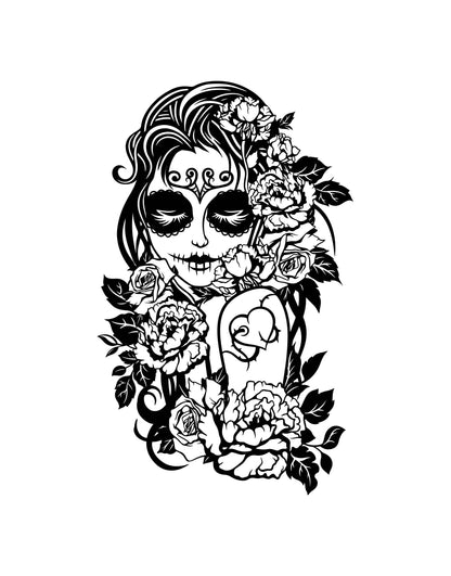 Sugar Skull Flower Girl Wall Decal. Mexican Girl Day of the Dead (Die De Los Muertos) #6450