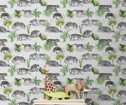 Tiger and Leopard Wallpaper Pattern. Safari Animal Print Wall Mural. #6478