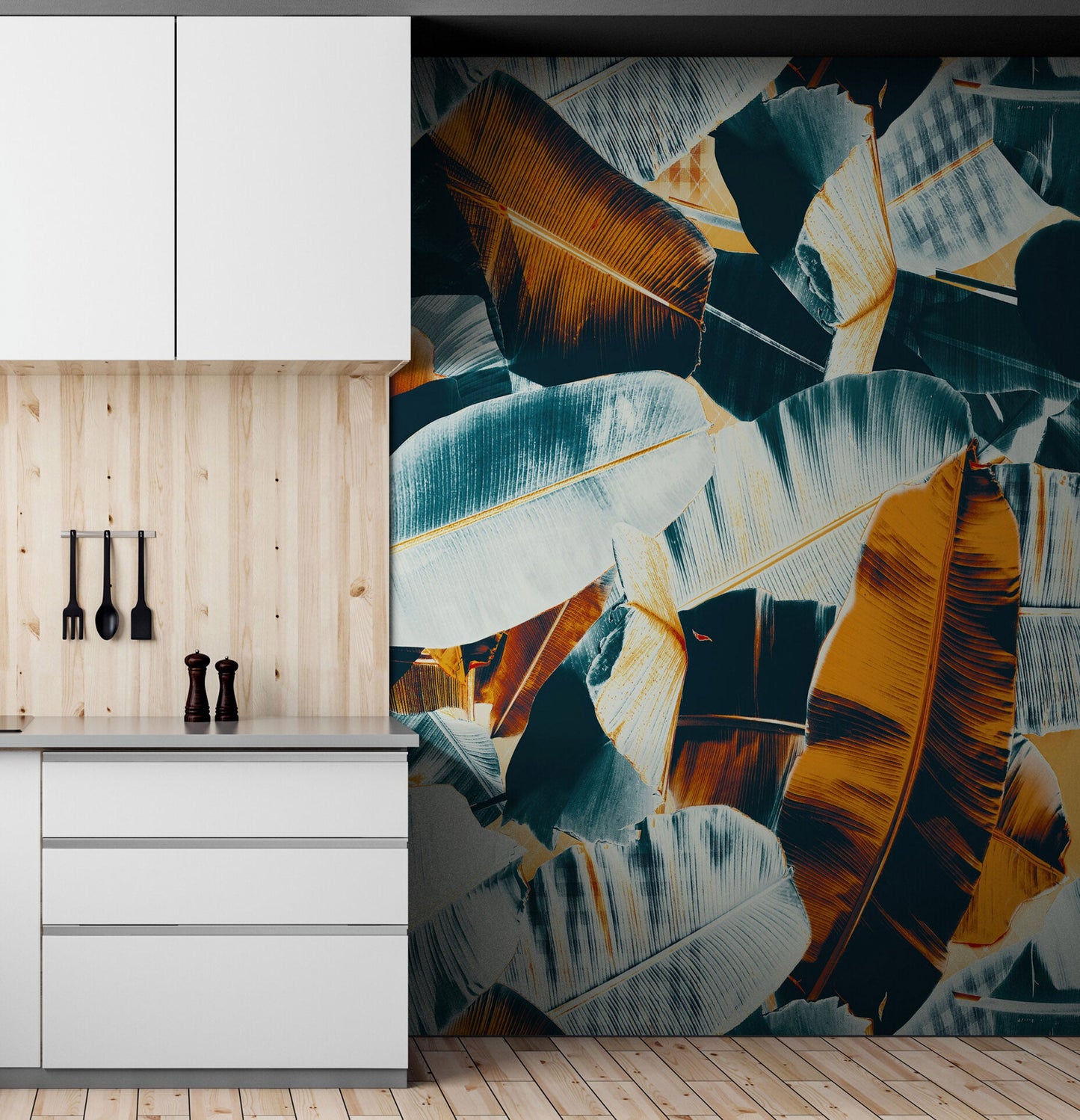 Tropical Leaves Foliage Abstract Wall Mural. Dark Color Patterns. #6479