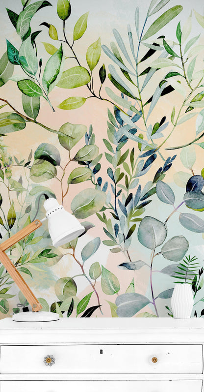 Eucalyptus Wallpaper in Pastel Color Watercolor. #6483