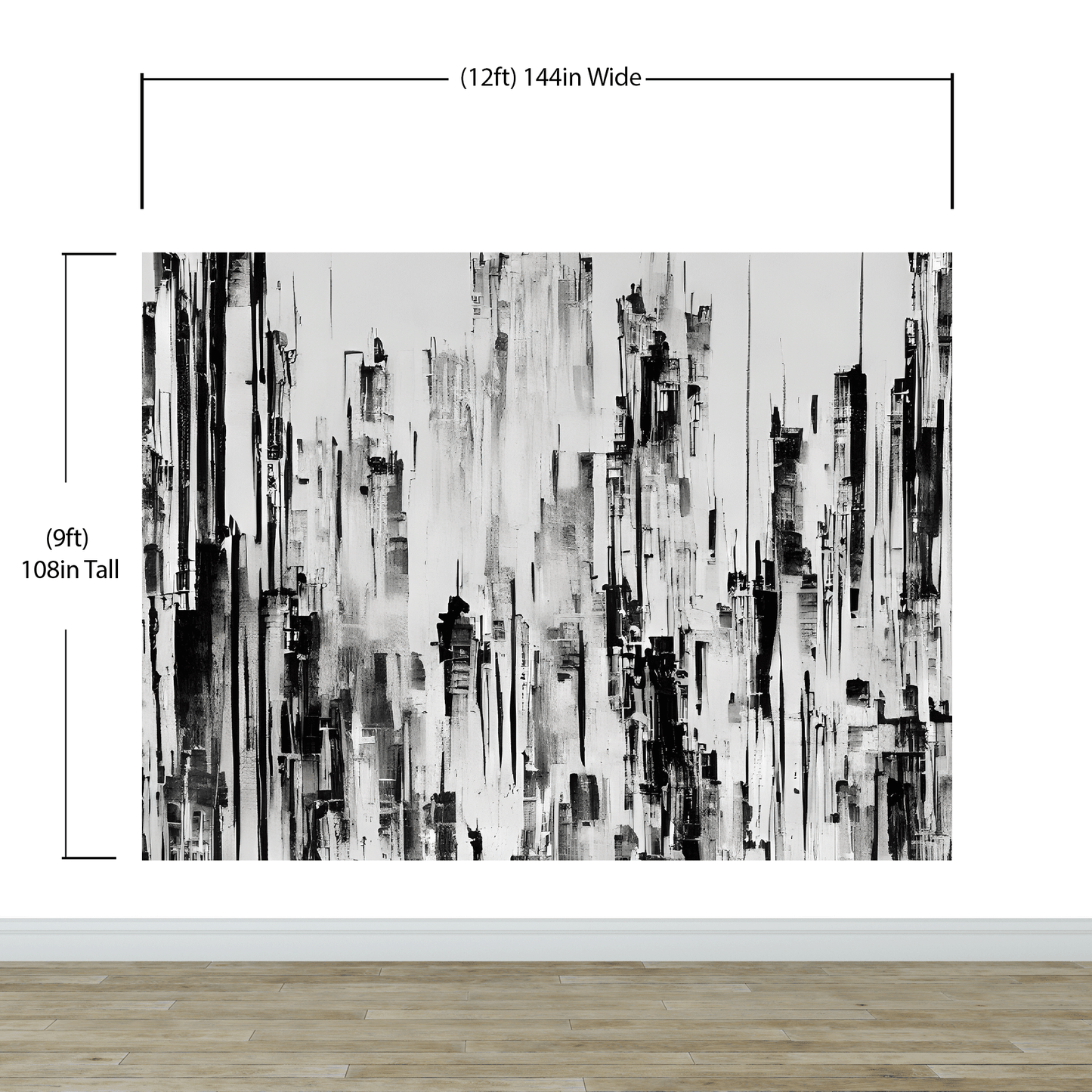 Black and White Urban City Wall Mural. Cyber Punk Cityscape. Minimalist Abstract Building Architect Wallpaper. #6487