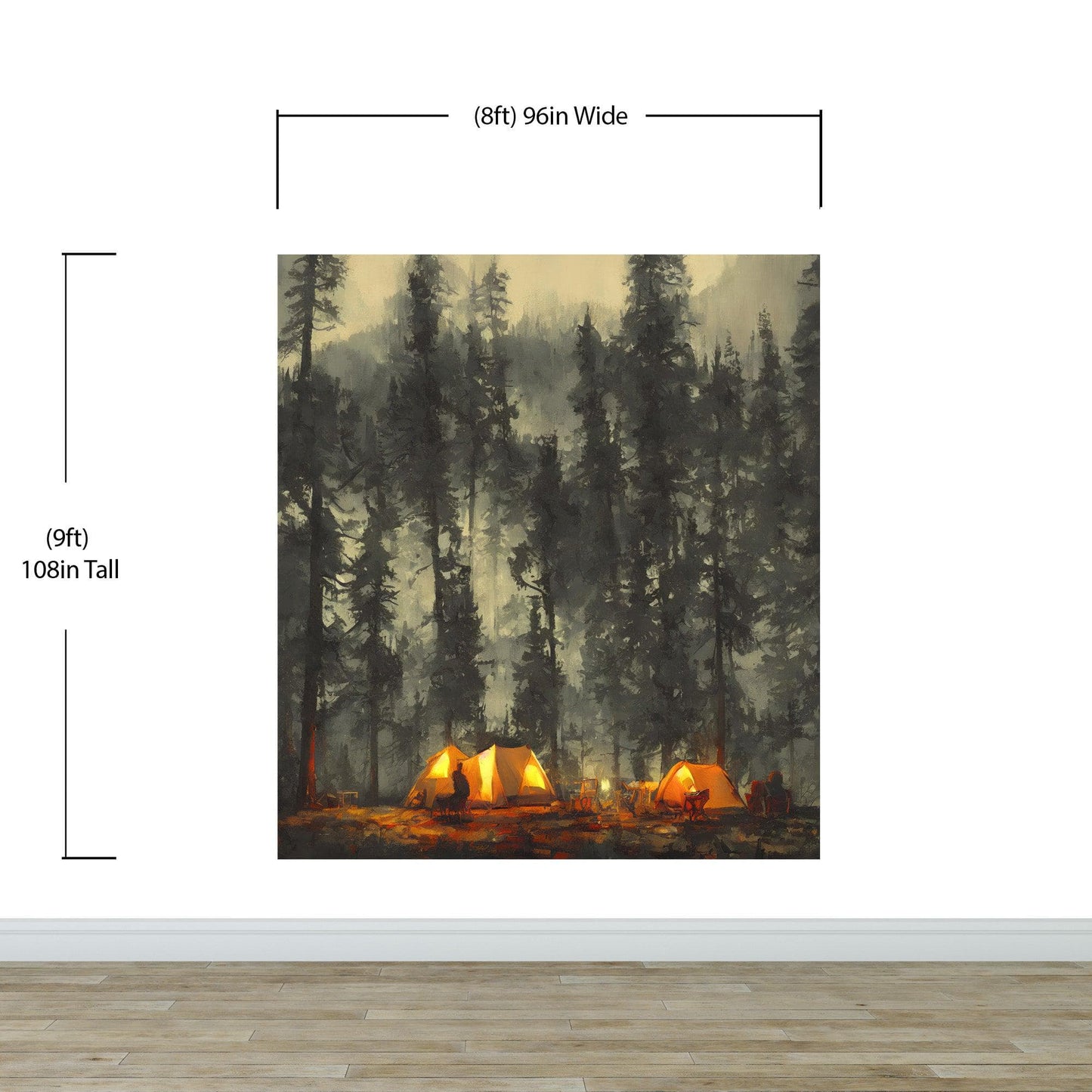 Camping Under the Stars Painting Wallpaper. Woodland Forest Wall Mural. Nature Wall Decor. #6492