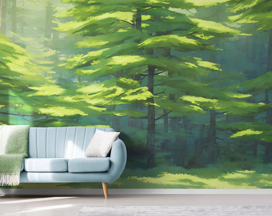 Evergreen Forest Wall Mural. Peel and Stick Wallpaper. #6502