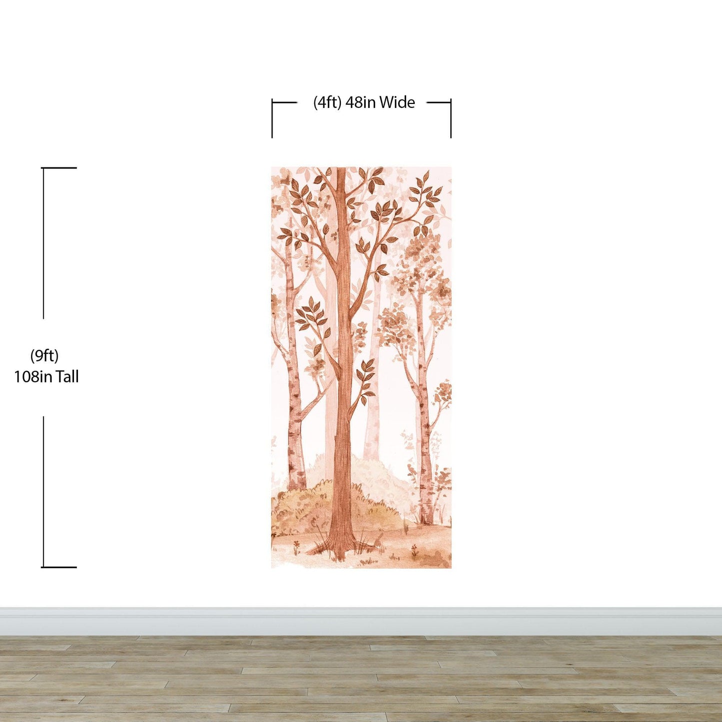 Sepia Tone Nursery Woodland Forest Wallpaper. Watercolor Birch Tree Forest Wall Mural. #6526